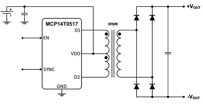 Application Circuit Diagram - Microchip Technology MCP14T0517 Push-Pull Transformer Drivers
